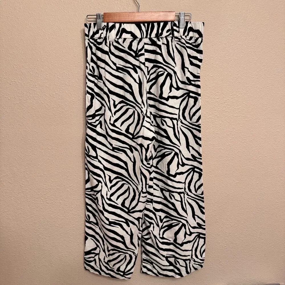 Rachel Zoe Zebra Print Wide Leg Pull On Pants Linen Blend Women's Size M Boho - Picture 5 of 9